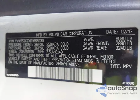 2013 Volvo Xc90 3.2/3.2 Platinum/3.2 Premier Plus z USA, uszkodzony, nr VIN YV4952CZXD1668030